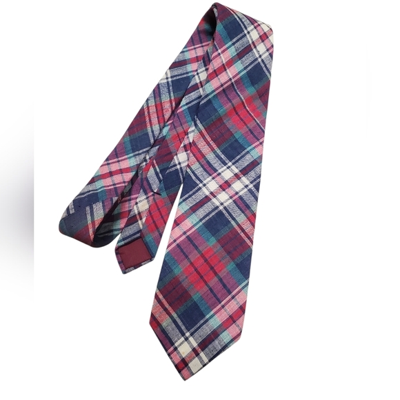 Vntg Lands' End Blue and Red Madras Plaid Tie. 54" - Picture 2 of 7